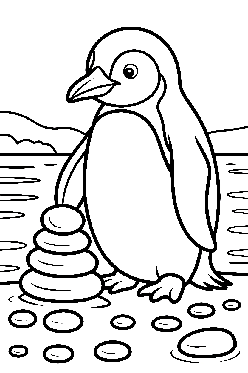penguin stacking pebbles coloring pages
