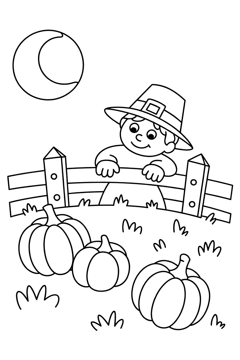 pilgrim split rail fence pumpkins moon printable sheet