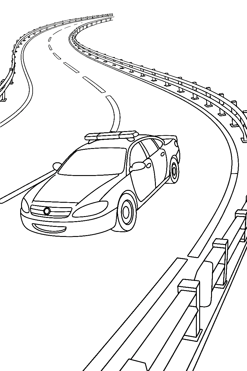 police car leaning curve coloring pages