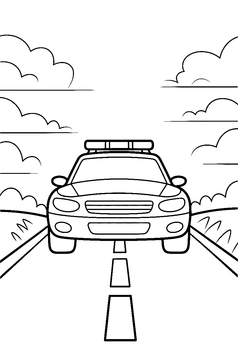 police car reaching hilltop coloring pages