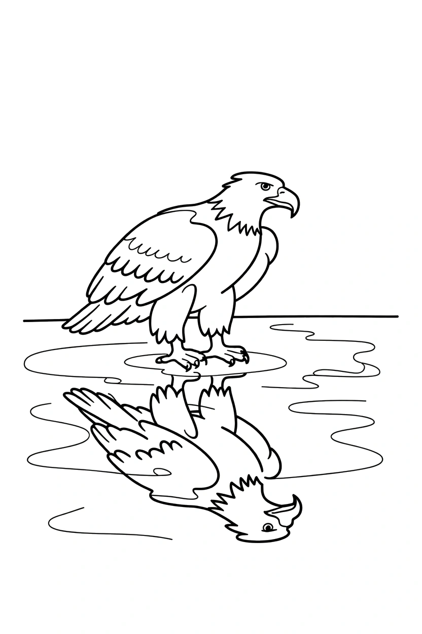 pond reflection eagle leaning coloring pages
