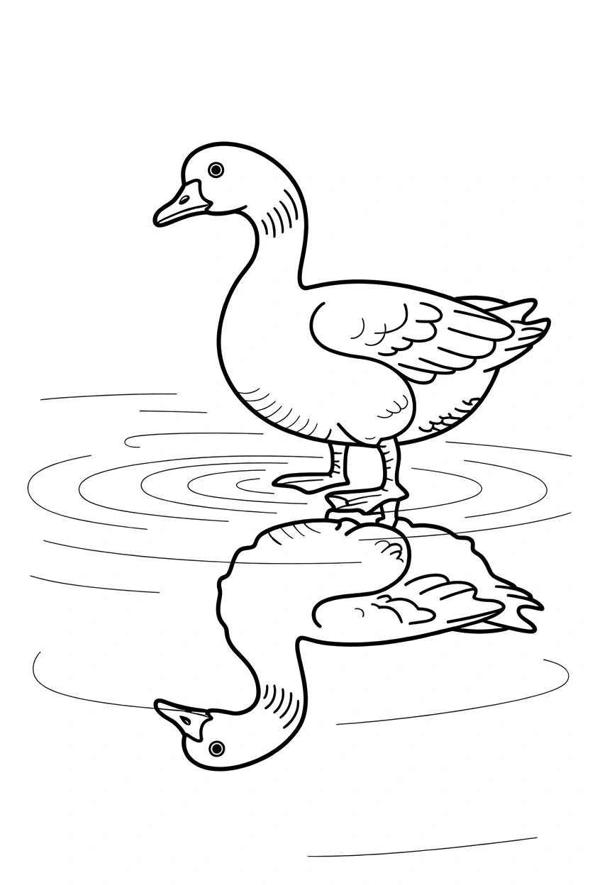 pond reflection goose leaning coloring pages