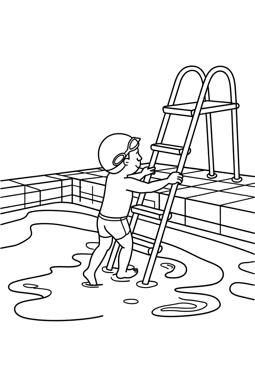 pool ladder tile deck diving board coloring pages