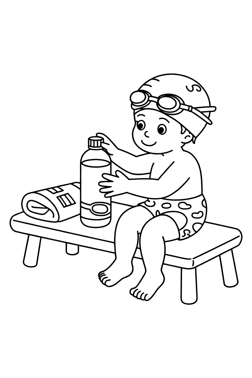 poolside bench goggles cap coloring pages