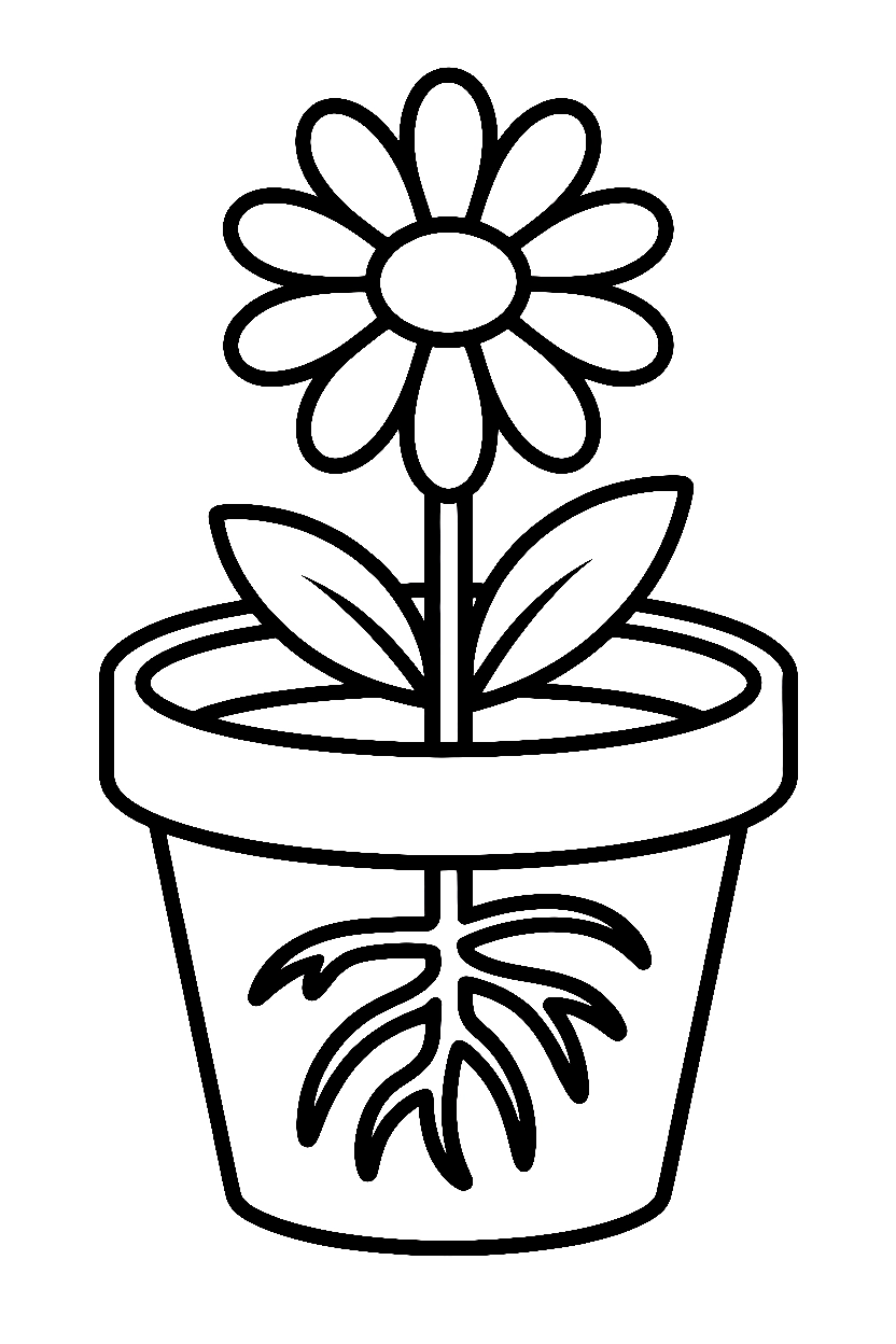 pot holding flower stems coloring pages