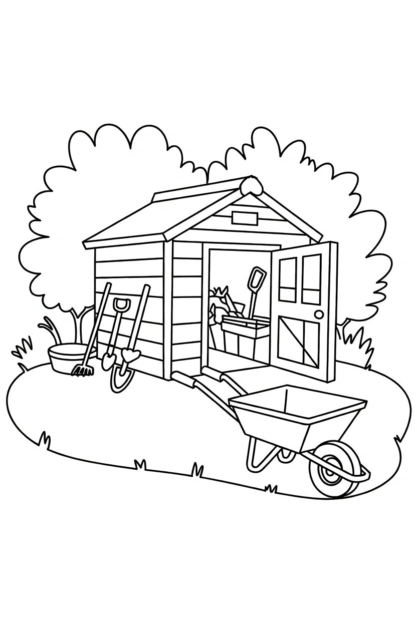pulled open shed with tools garden coloring pages pulled open shed with tools garden coloring pages