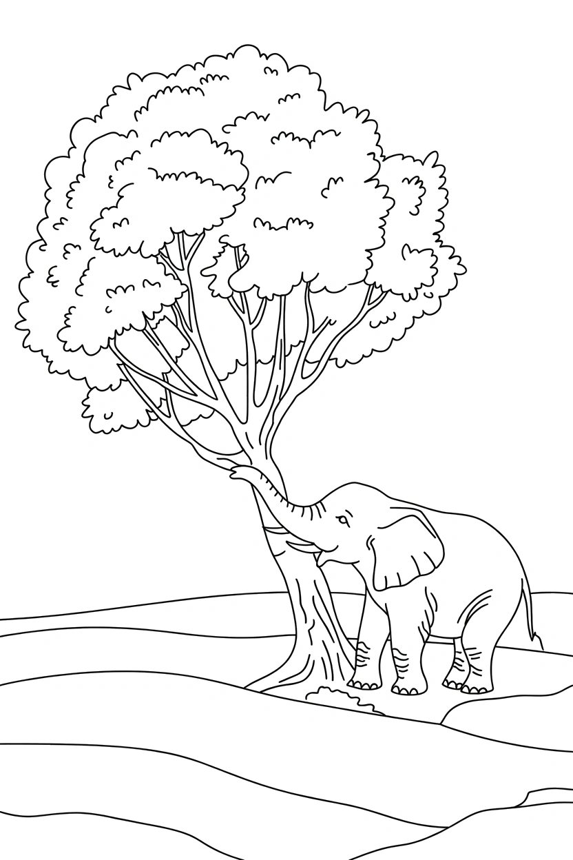 pulling branch elephant round shrubs drawing pulling branch elephant round shrubs drawing