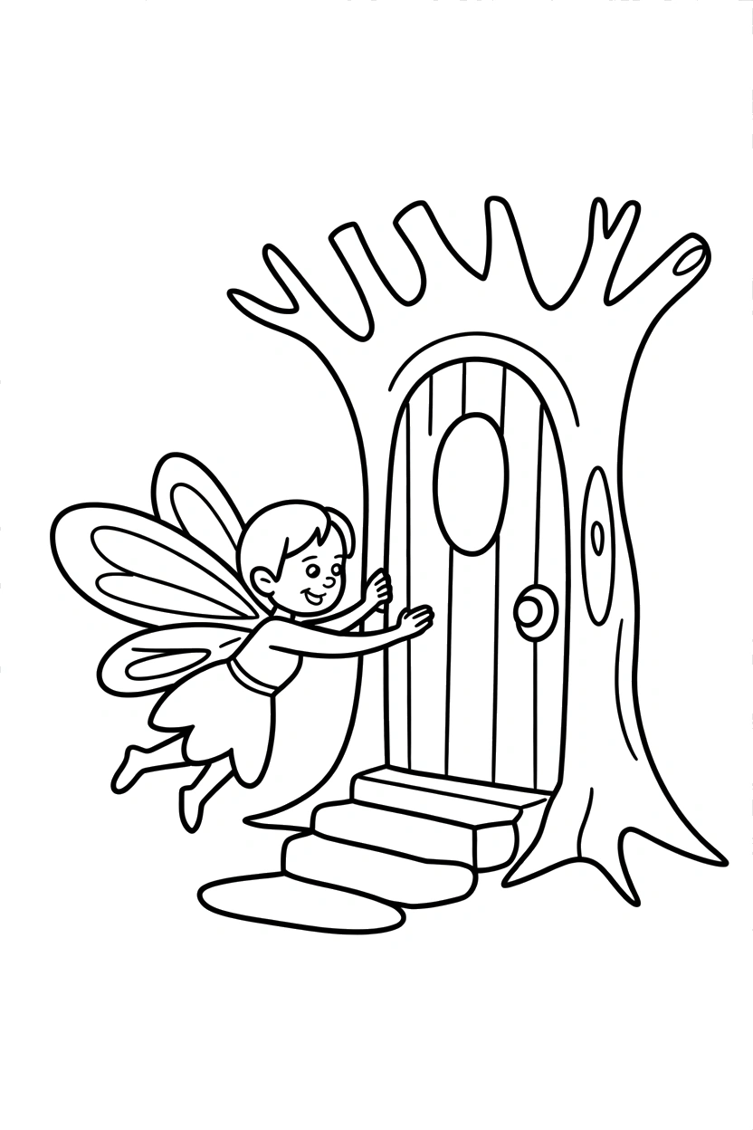 pulling fairy hollow tree door coloring pages