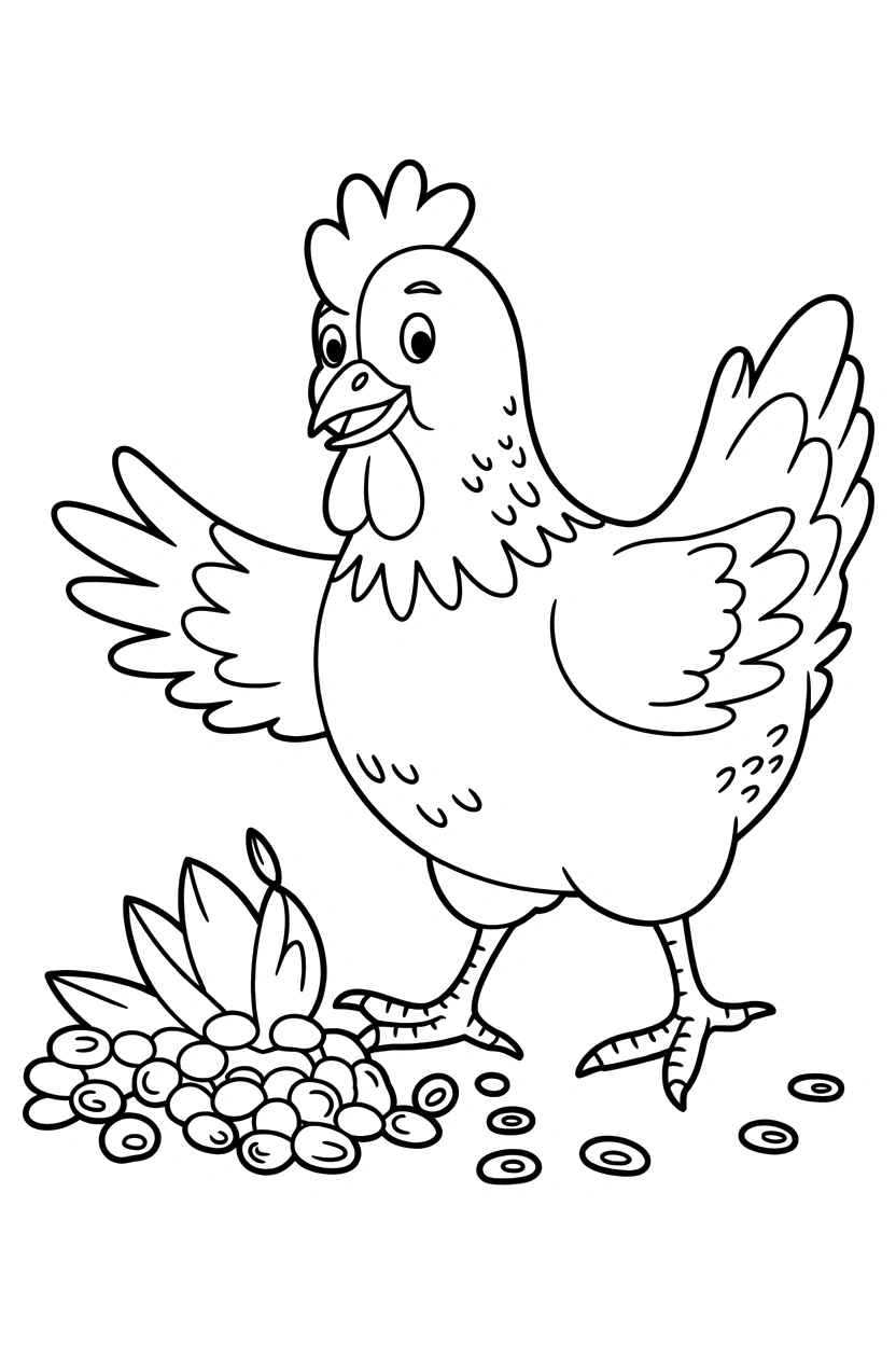 reaching chicken corn kernels coloring pages