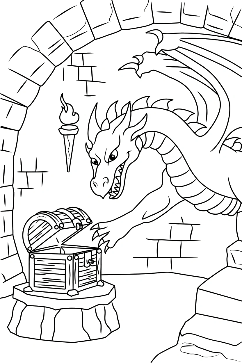 reaching dragon treasure chamber coloring pages reaching dragon treasure chamber coloring pages