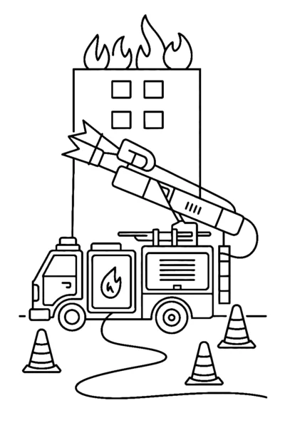 reaching fire truck building scene coloring pages