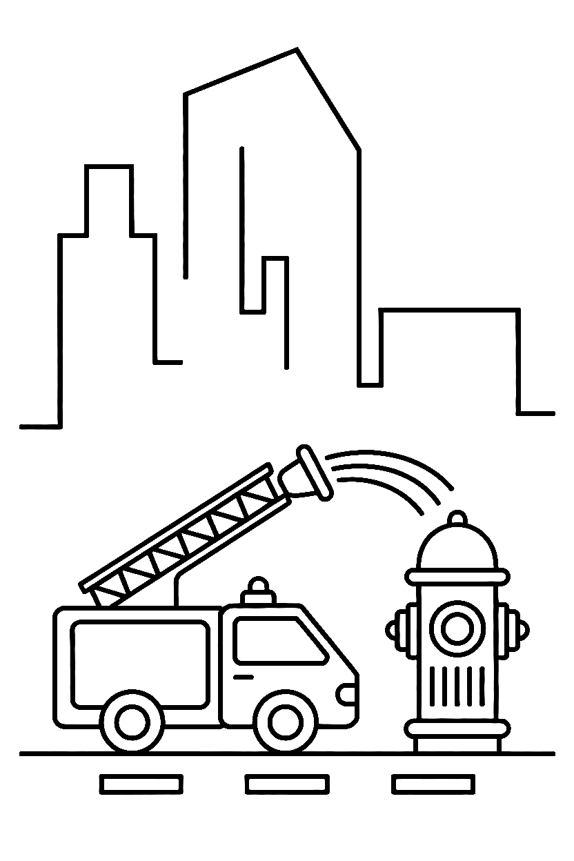 reaching fire truck hydrant street coloring pages