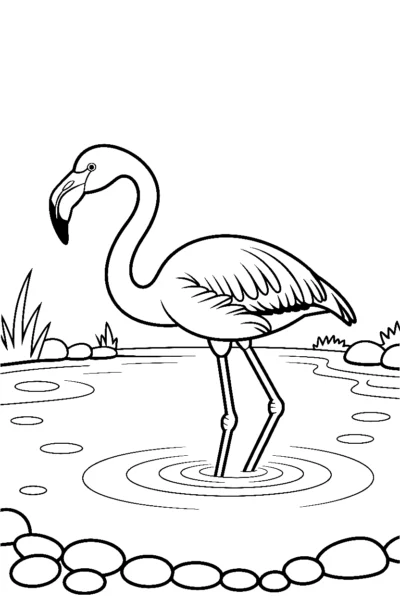 reaching flamingo pool stones coloring pages