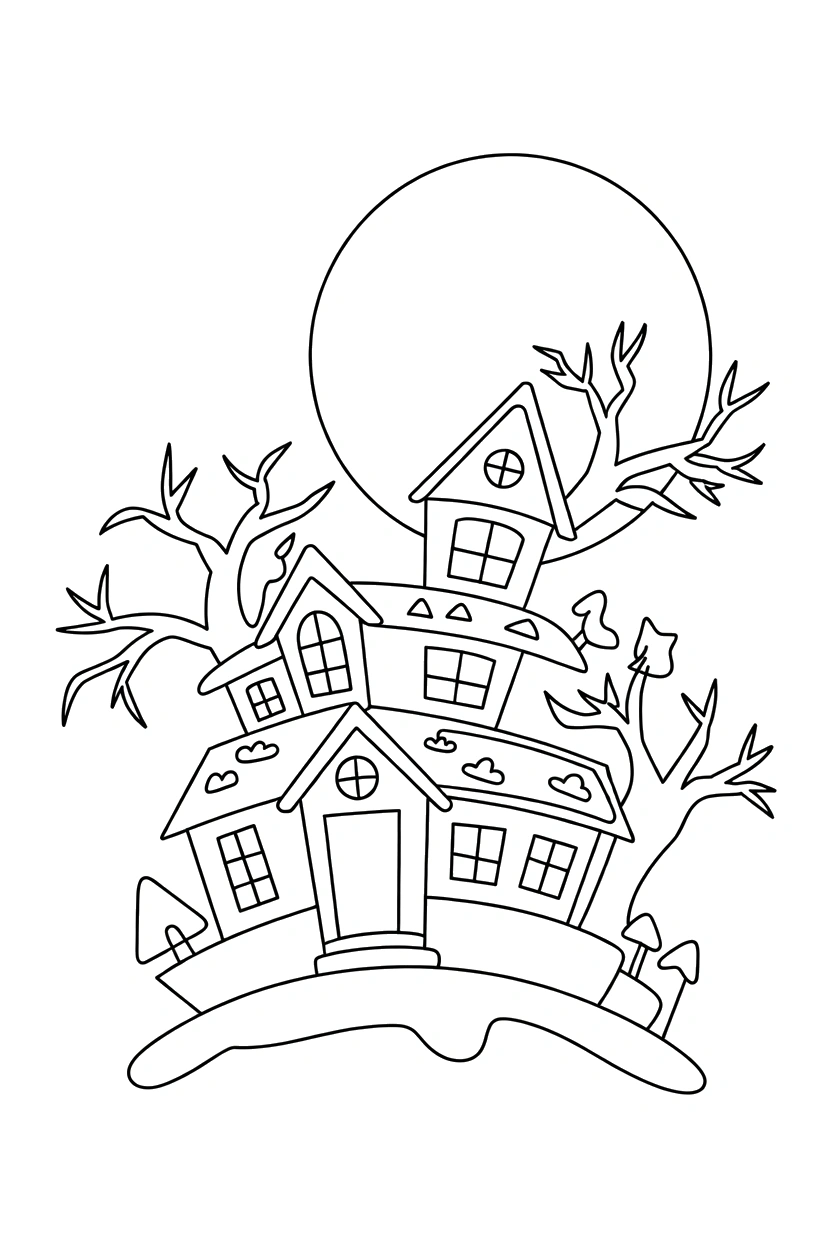 reaching haunted house full moon coloring pages