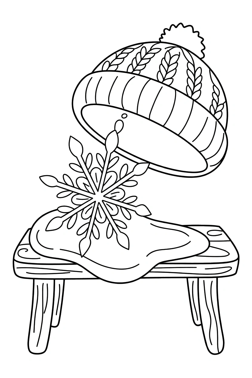 reaching knitted hat bench coloring pages