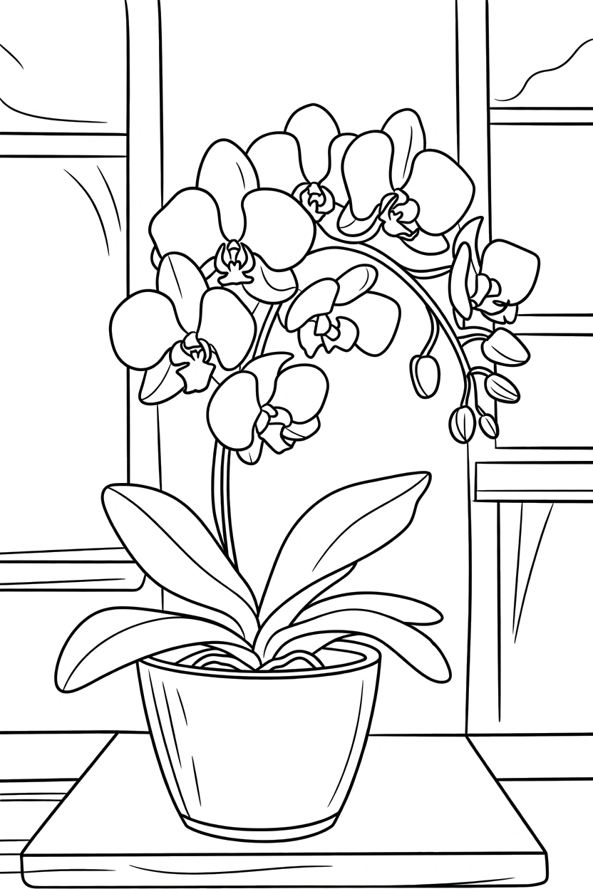 reaching orchid pot windowsill coloring pages reaching orchid pot windowsill coloring pages