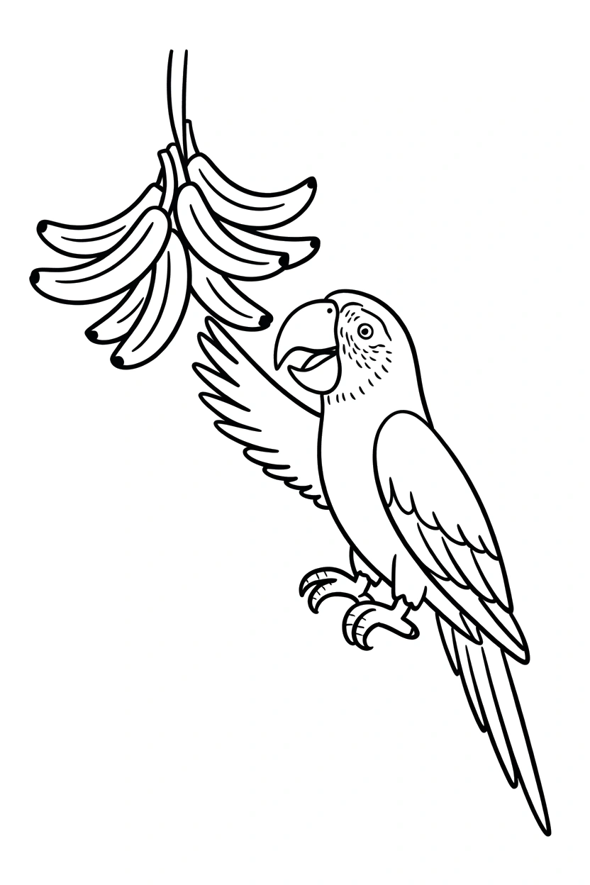 reaching parrot banana cluster coloring pages