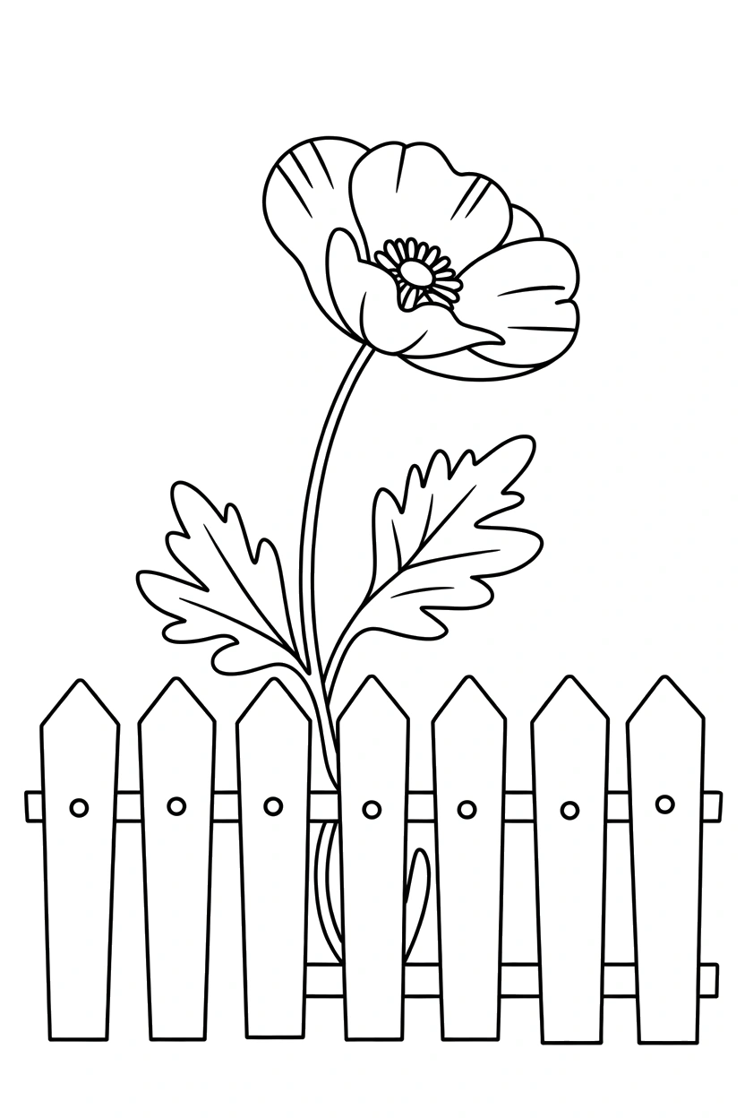 reaching poppy garden fence coloring pages