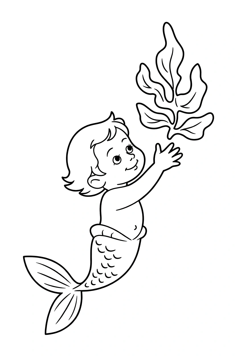 reaching seaweed baby mermaid scene drawing reaching seaweed baby mermaid scene drawing