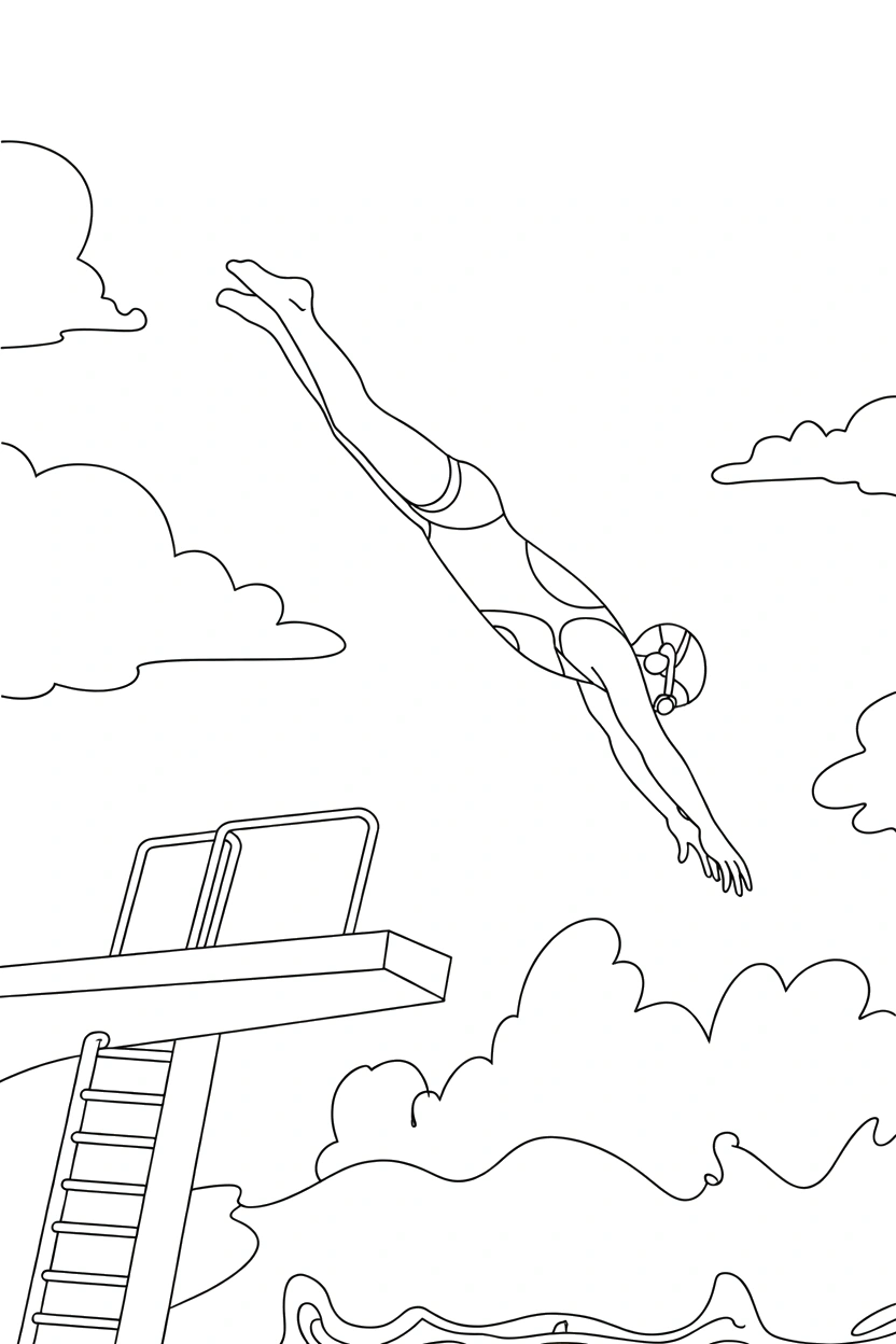 reaching swimming diving platform ladder printable sheet