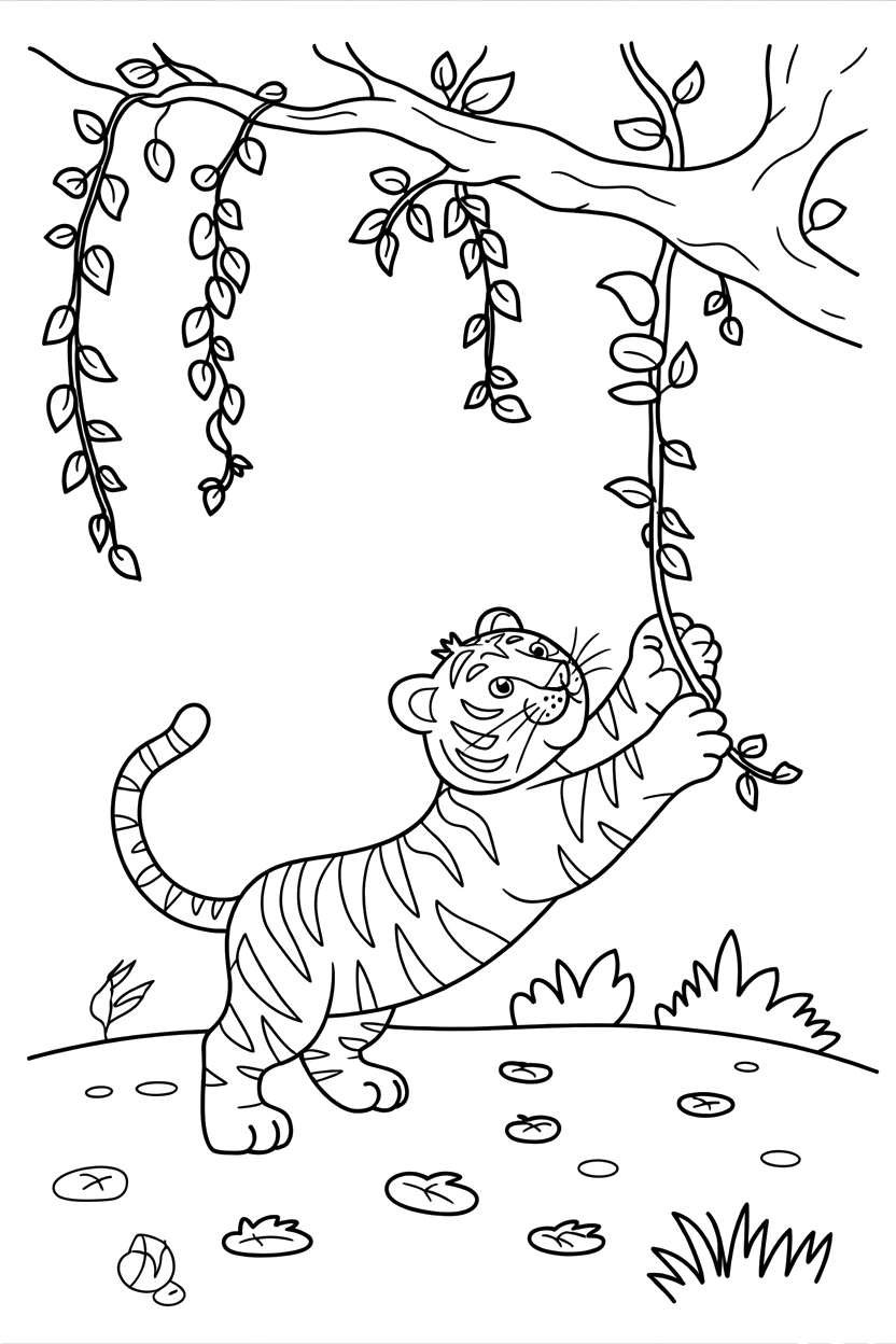 reaching tiger hanging vines coloring pages