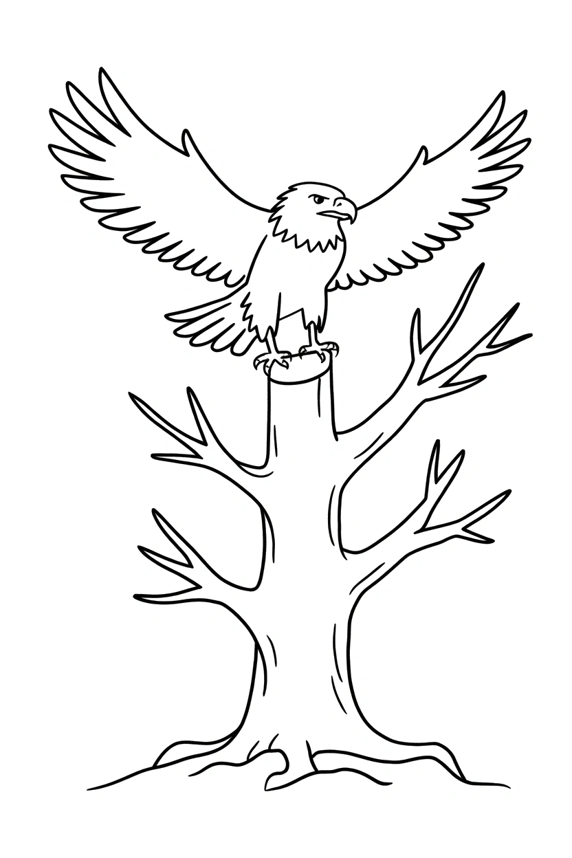 reaching treetop eagle bare branches printable sheet