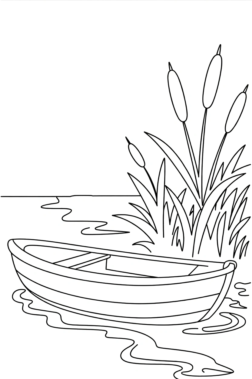 reeds water edge with boat printable sheet