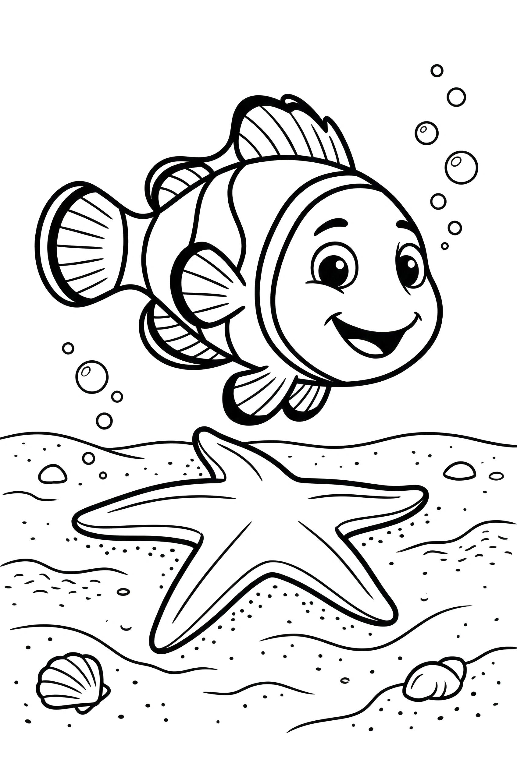 reef scene clownfish starfish coloring pages