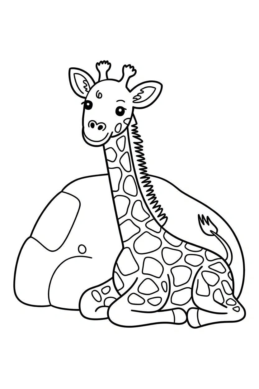 resting giraffe boulder scene coloring pages