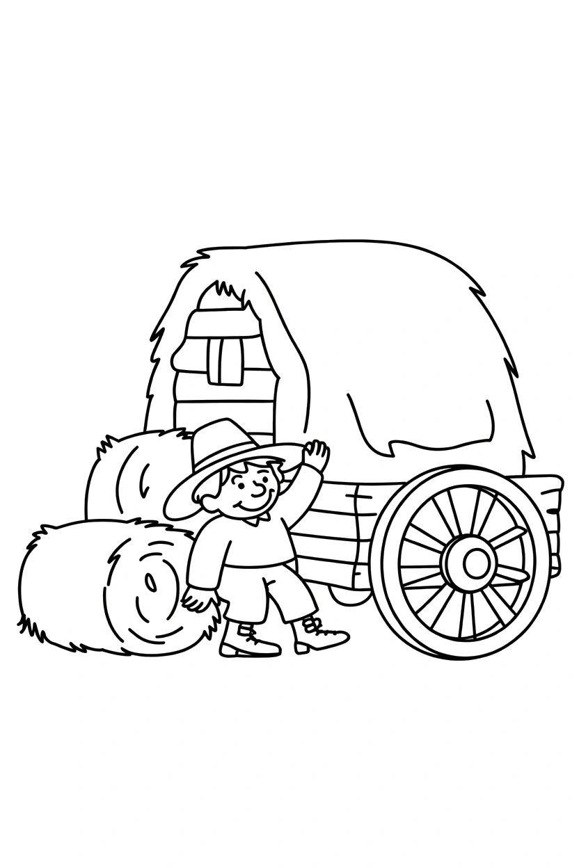 resting pilgrim wagon wheel barn drawing