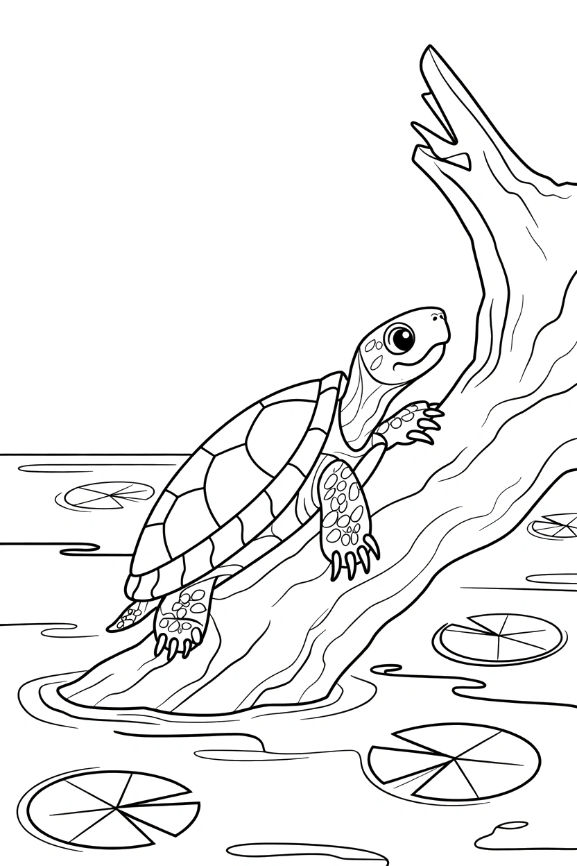 resting turtle driftwood log coloring pages
