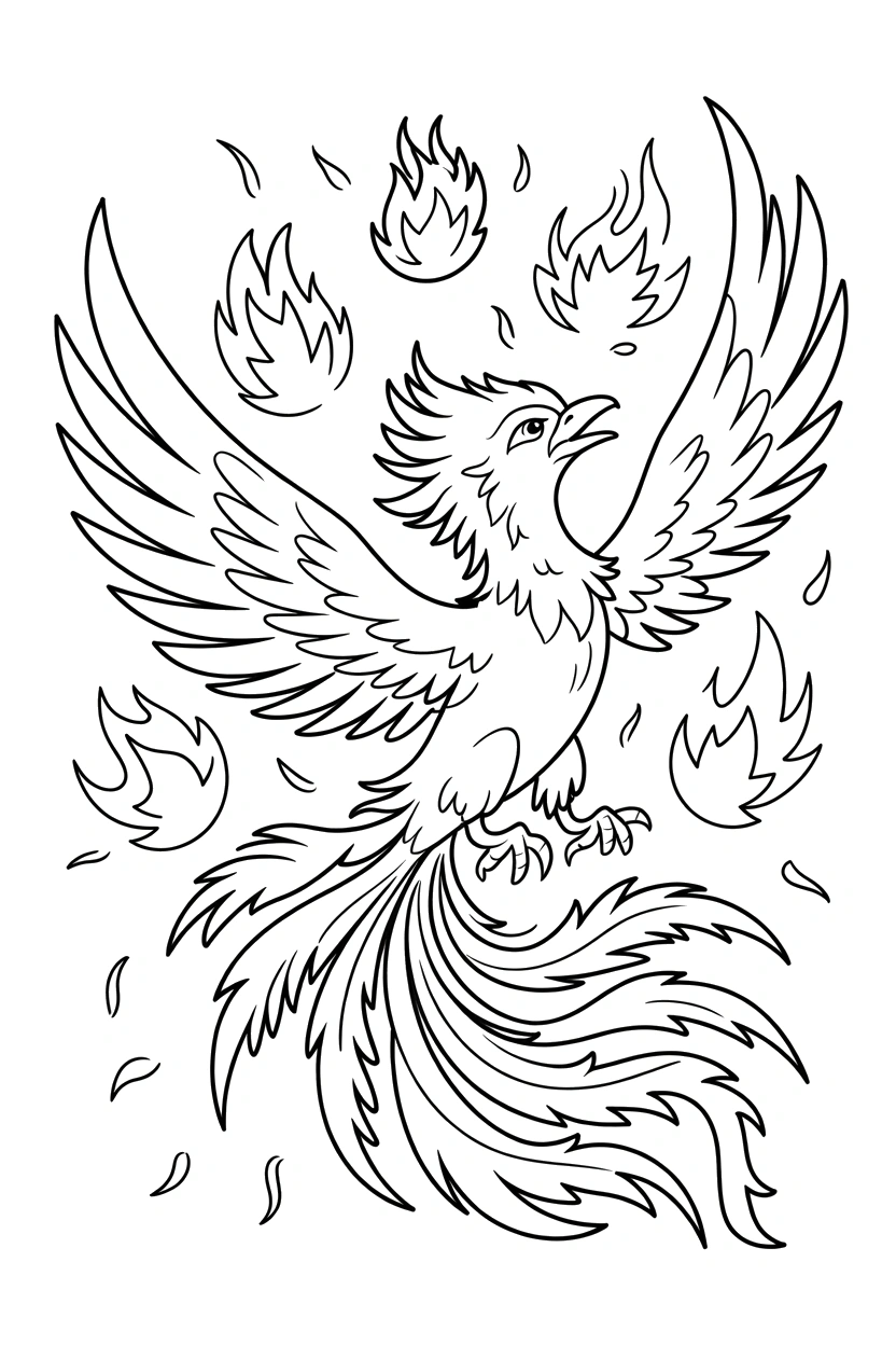 rising phoenix flame burst coloring pages