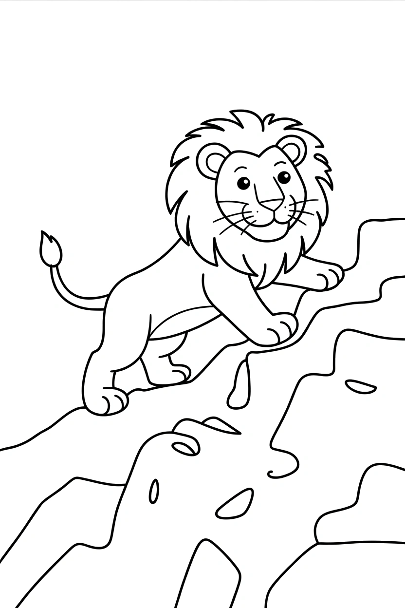 rocky slope lion climbing coloring pages