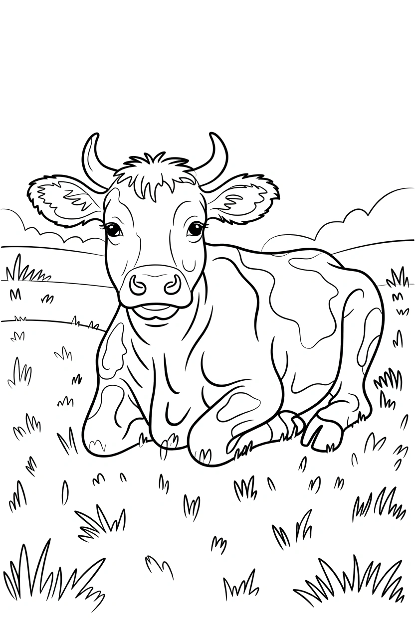 seated cow open pasture coloring pages