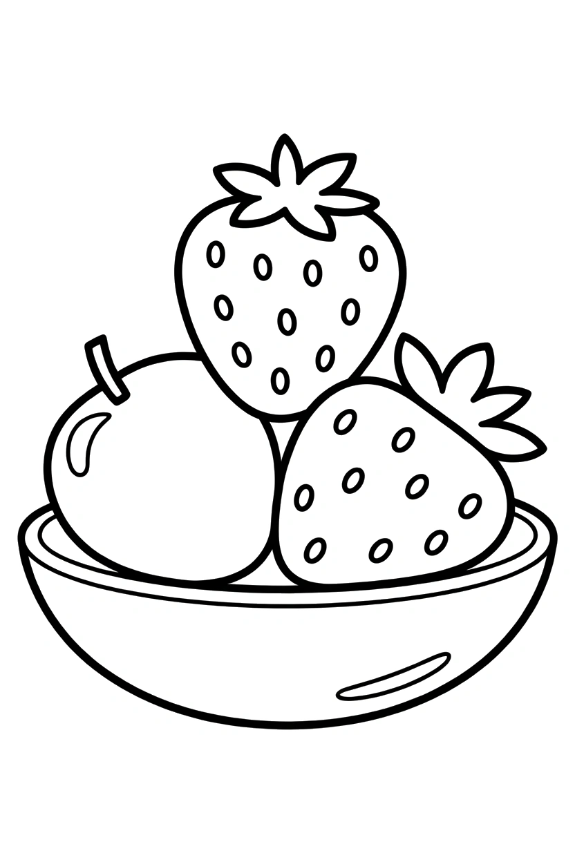 shallow bowl with fruit strawberry coloring page