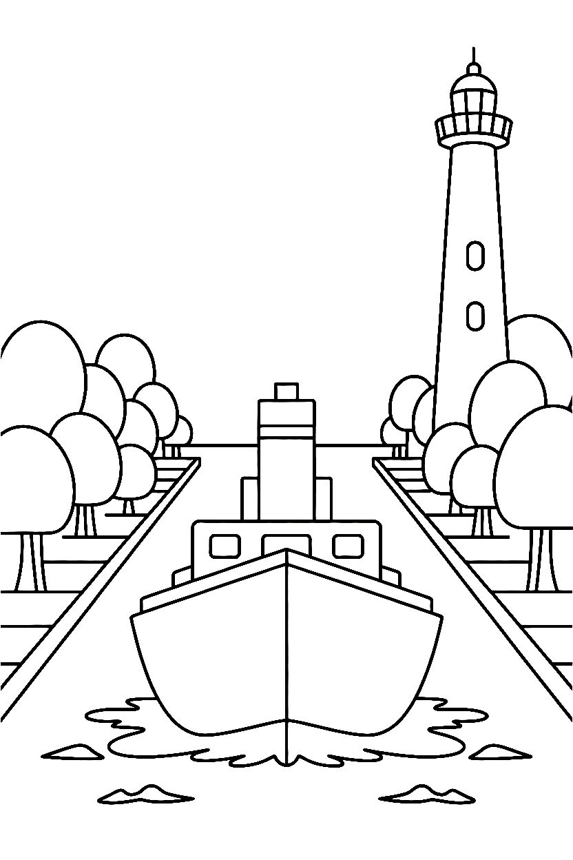 ship reaching river mouth coloring pages