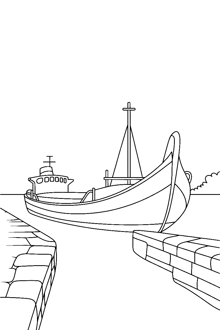 ship resting canal lock drawing