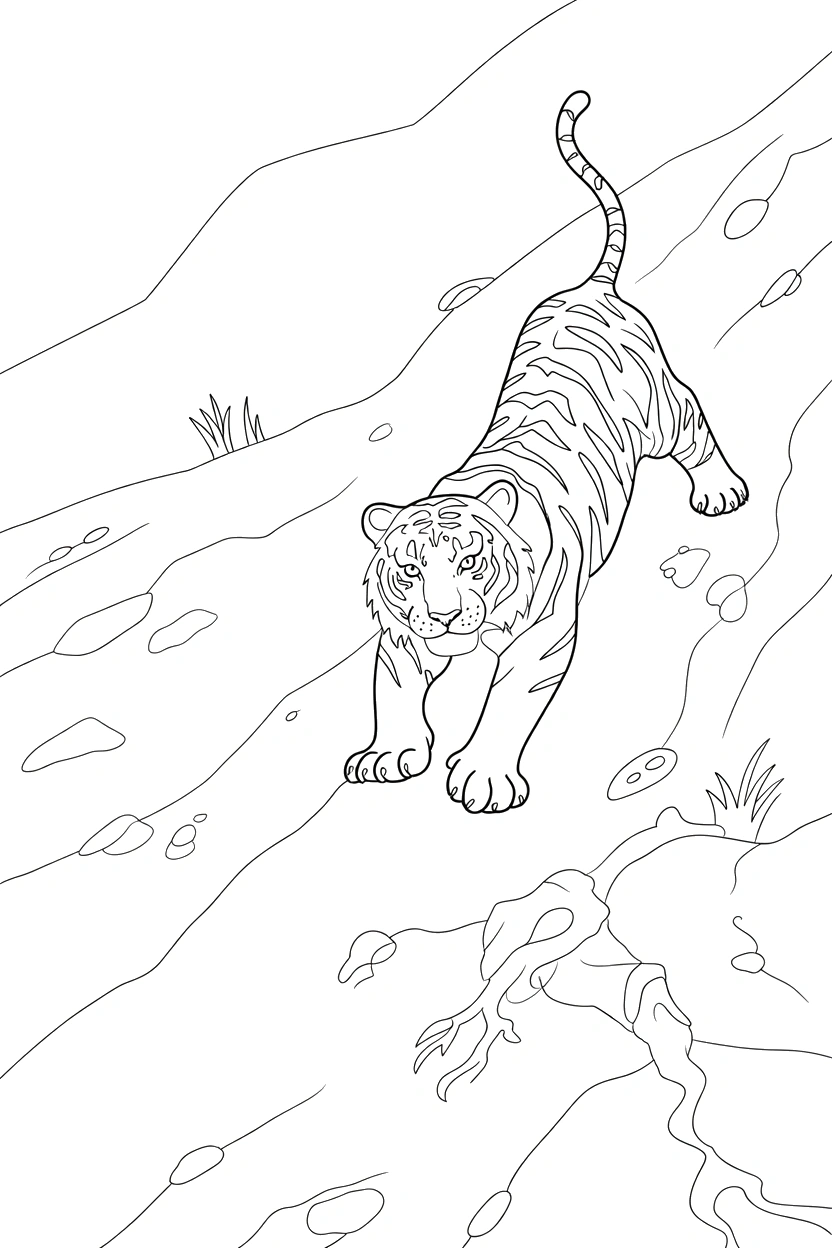 sloped hillside tree roots outcrops printable sheet