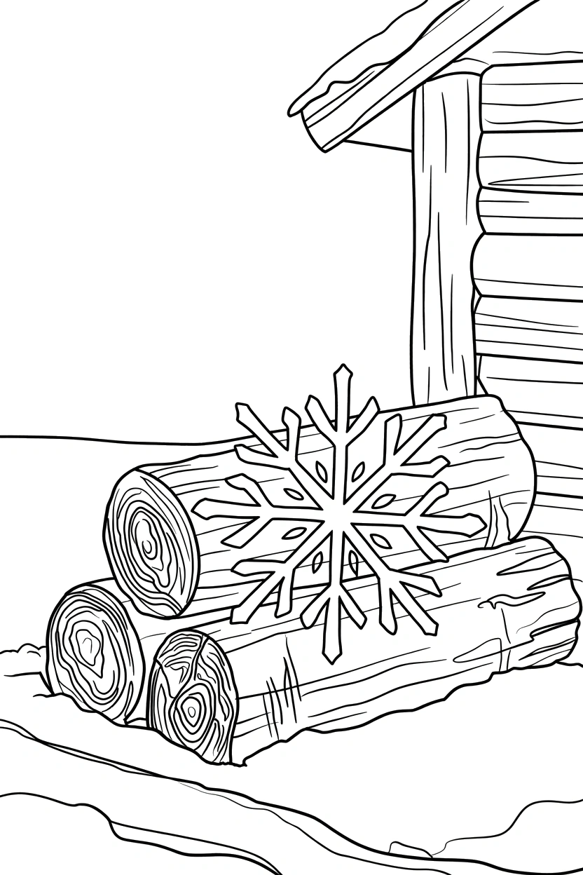 snowflake leaning logs cabin printable sheet
