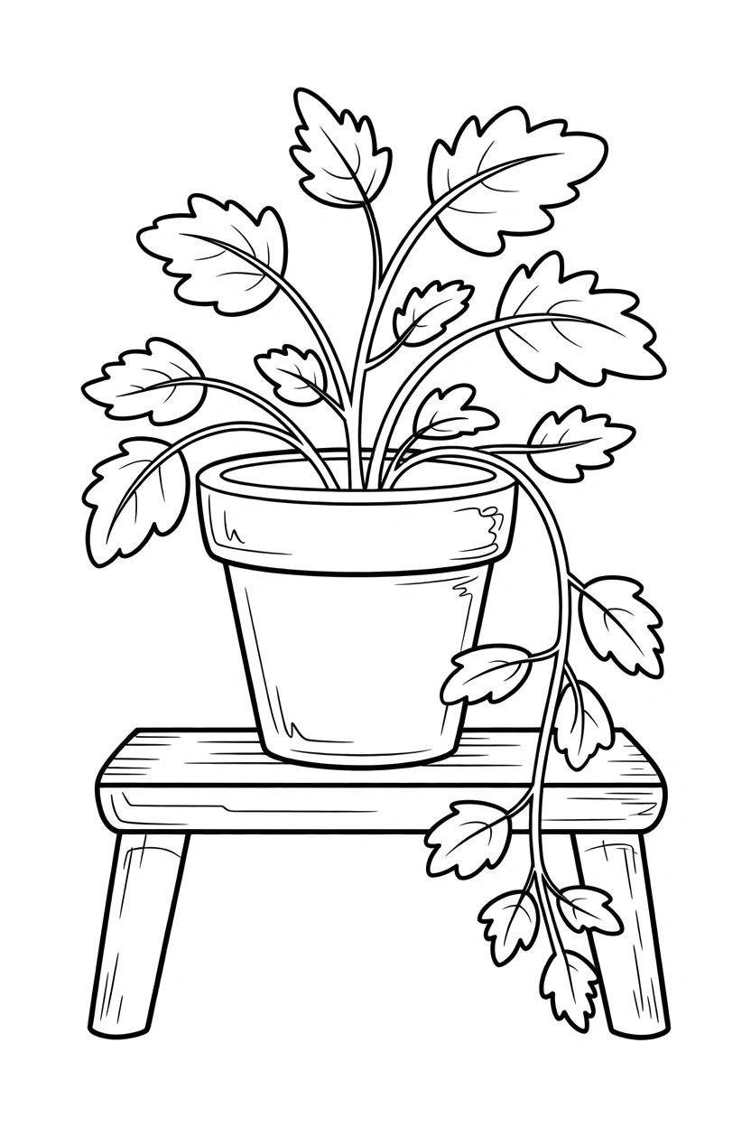 stacked shelf garden pot trailing leaves drawing stacked shelf garden pot trailing leaves drawing
