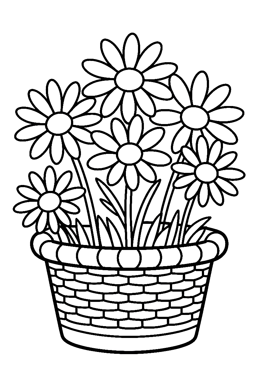 stacking daisy stems basket coloring pages