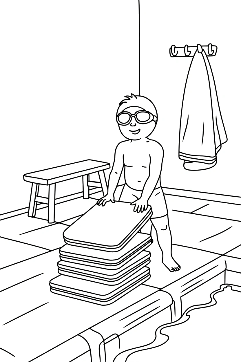 stacking swimming kickboards pool deck coloring pages
