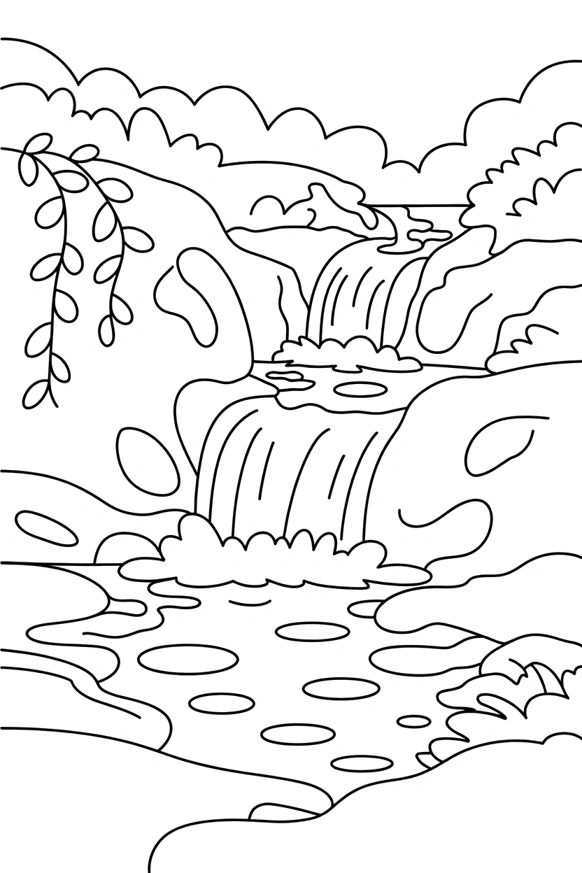 stacking waterfall over stepped layers coloring pages