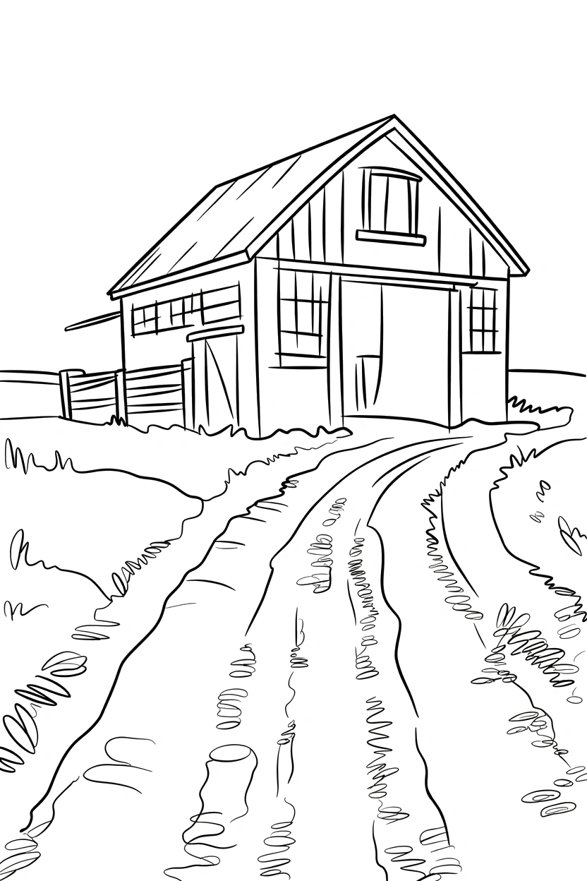 standing barn dirt road coloring pages