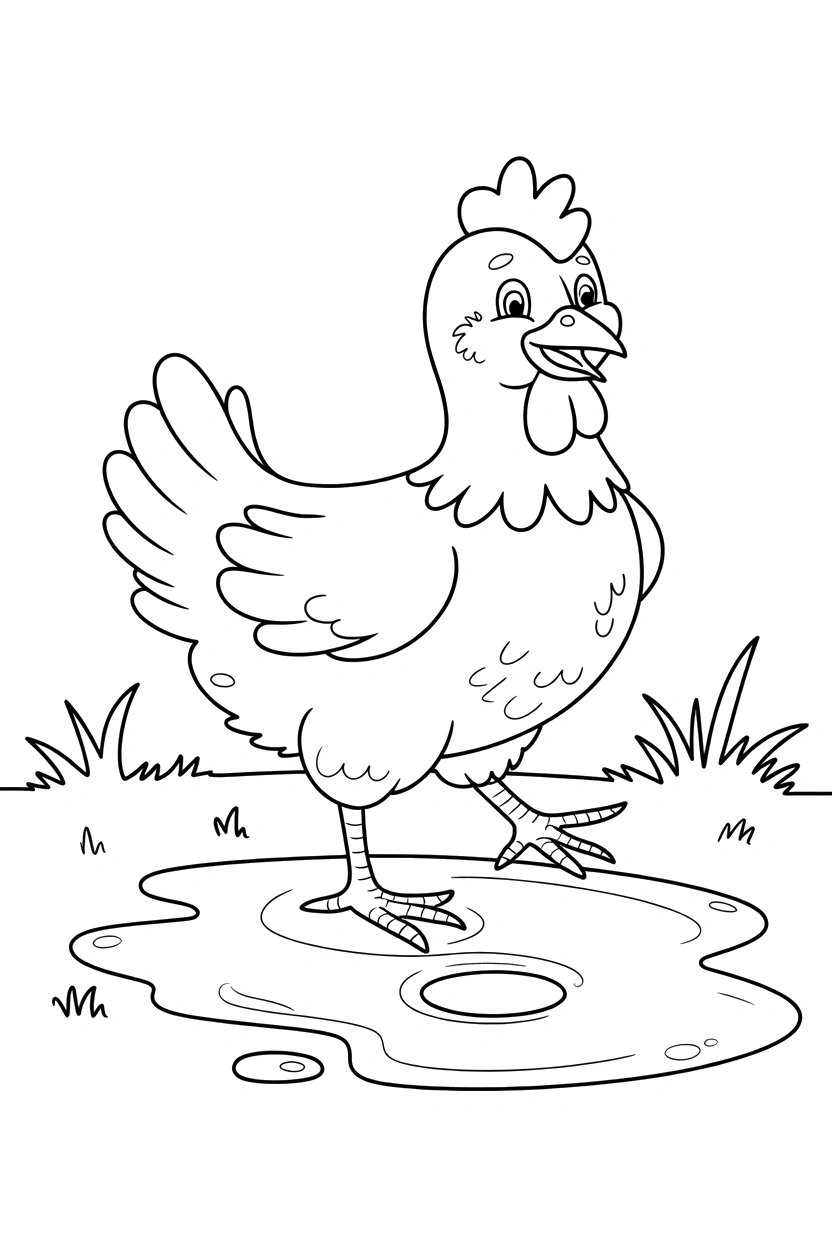 standing chicken puddle outline printable sheet