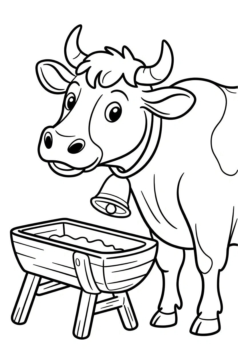 standing cow feeding trough coloring pages
