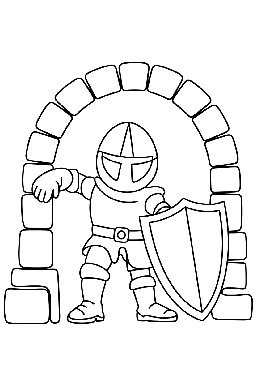 stone archway with shield knight coloring pages
