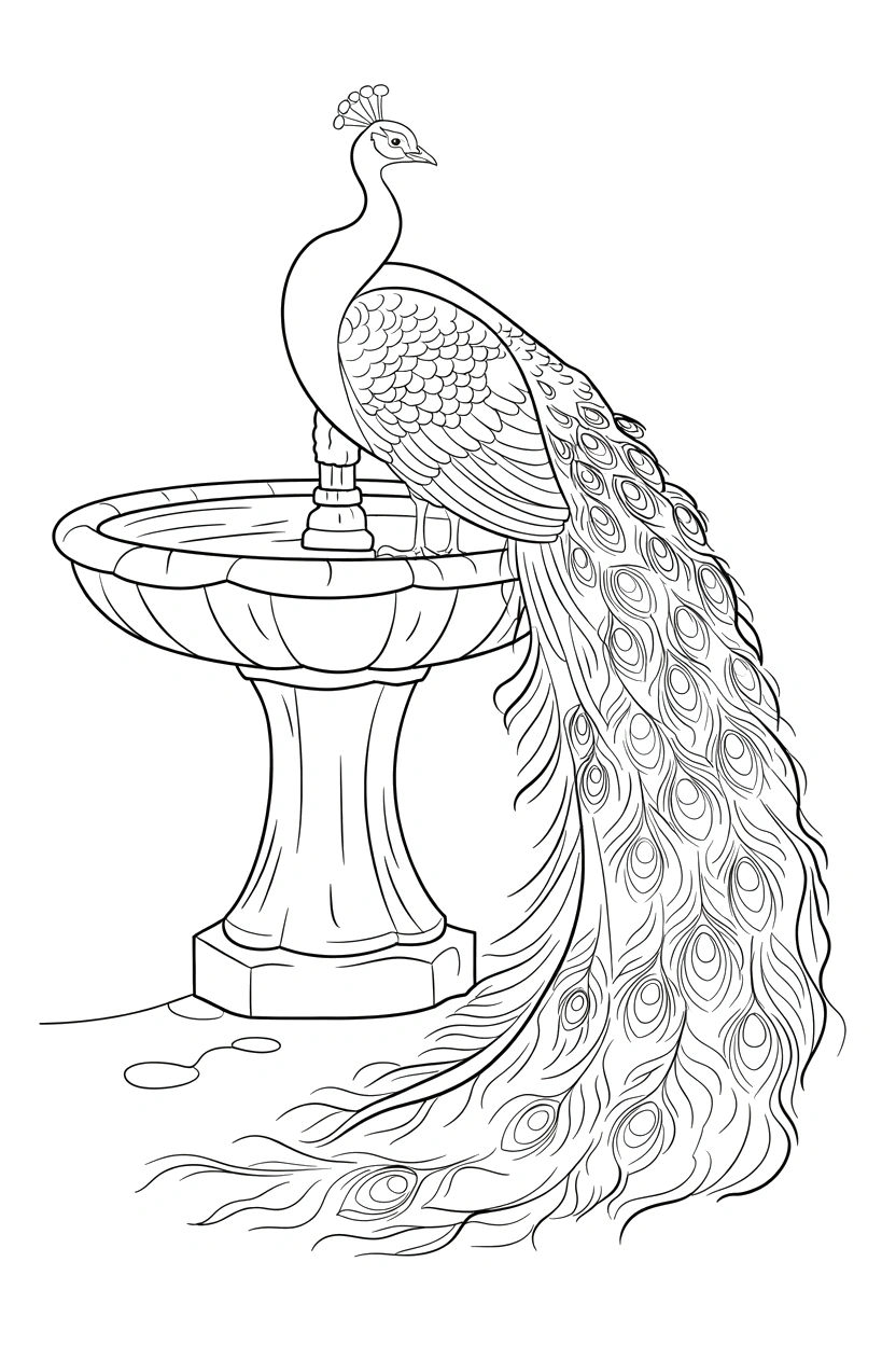 stone fountain with trailing peacock coloring pages stone fountain with trailing peacock coloring pages