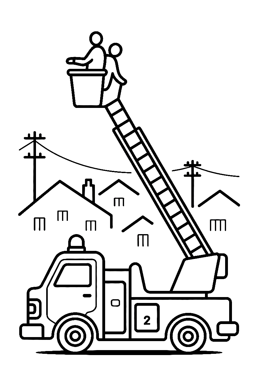 street scene with ladders fire truck coloring pages