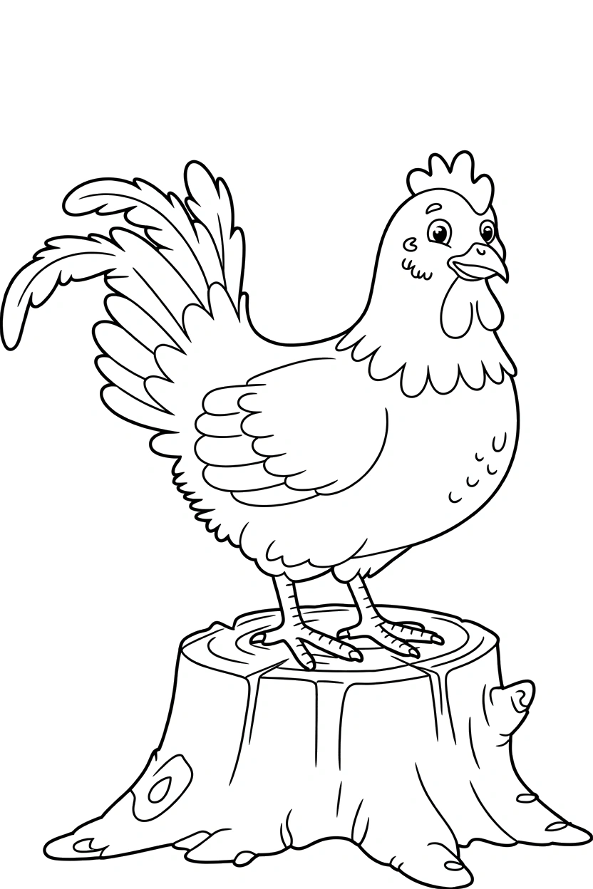 stump with leaning chicken coloring pages